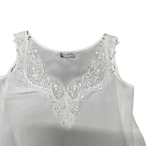 Vintage Sonya Ratau for San Andre Shirt Womens Medium Ivory Sheer Camisole Shell - Picture 2 of 6